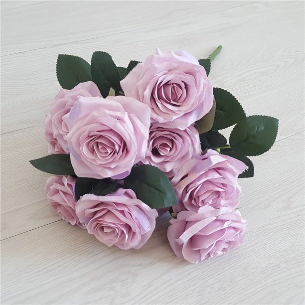 Ramo de rosas de simulación de 10 piezas, flores decorativas para bodas, adornos para el hogar, ramo de rosas de simulación, guía de ruta