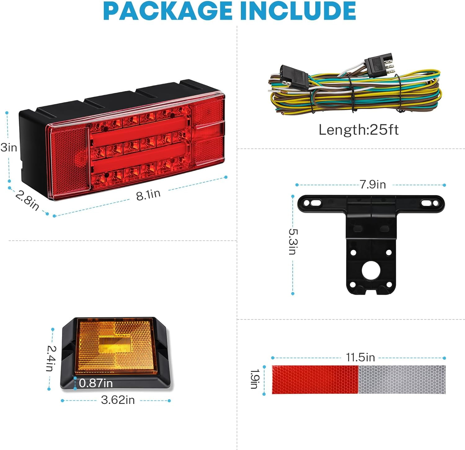 Kohree LED Trailer Lights Kit, LED Brake Turn Tail Lights ,DOT Certified for RV Car Marine under 80 inch