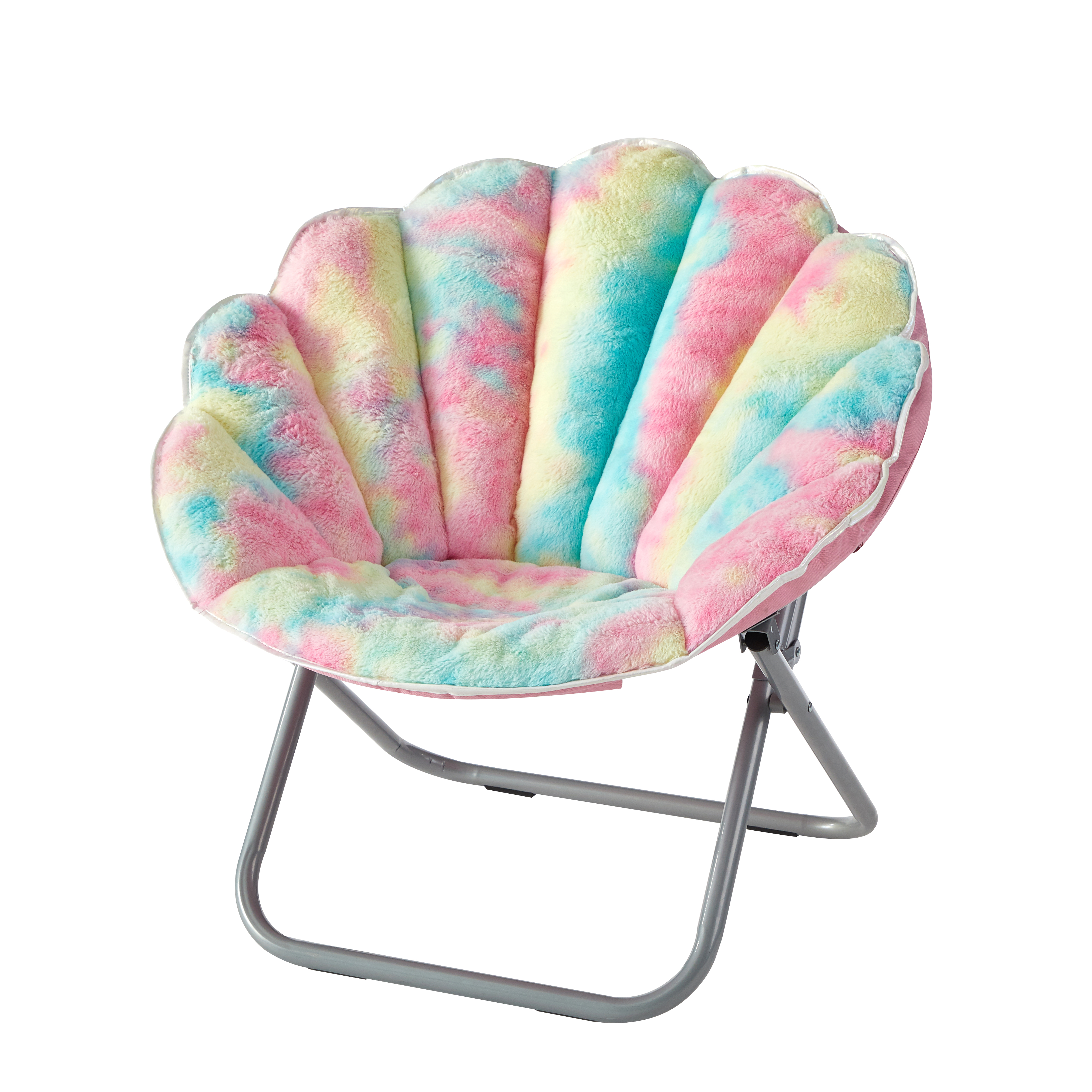 Justice Faux Fur Scallop Saucer™ Chair with Holographic Trim, Rainbow Tie Dye Pink - image 6 of 8