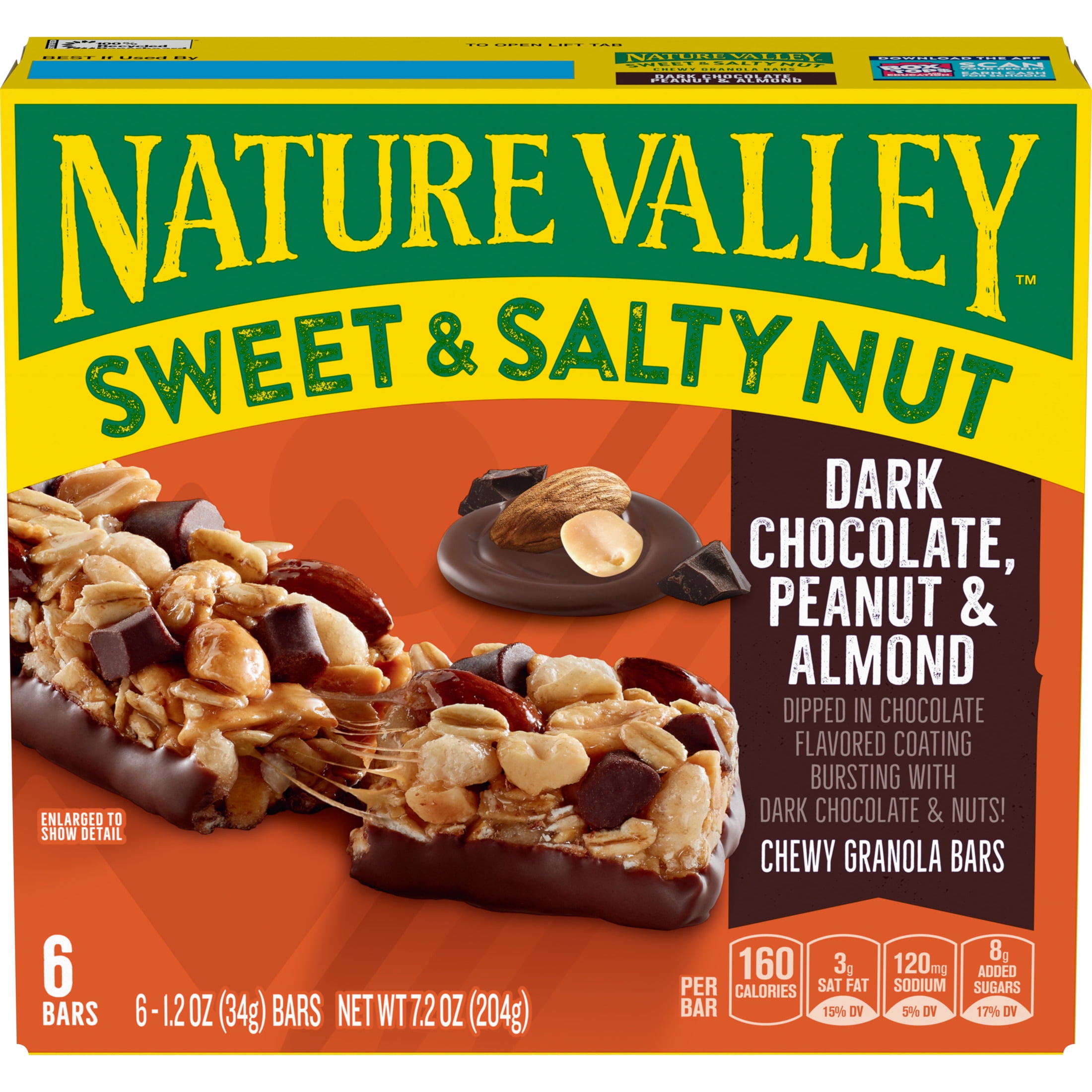 (12 pack) Nature Valley Sweet and Salty Nut Bars, Dark Chocolate Peanut Almond, 6 Bars, 7.2 oz