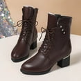 thumbnail image 6 of Women's Boots Thick Velvet Chunky Mid Heel Round Toe Ankle Booties with Side Zipper Lace-Up Fashion Casual Warm Comfortable Fall Winter Shoes for Women Brown 6.5, 6 of 10