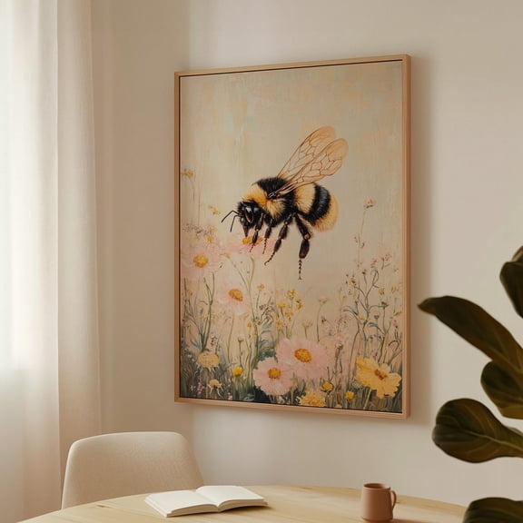 Bee And Wildflowers Wall Art – Nature-Inspired Floral Print For Living Room, Kitchen, Or Nursery – Botanical Home Decor Wall Art, Modern Wall Decor, 8x12 UNFRAMED