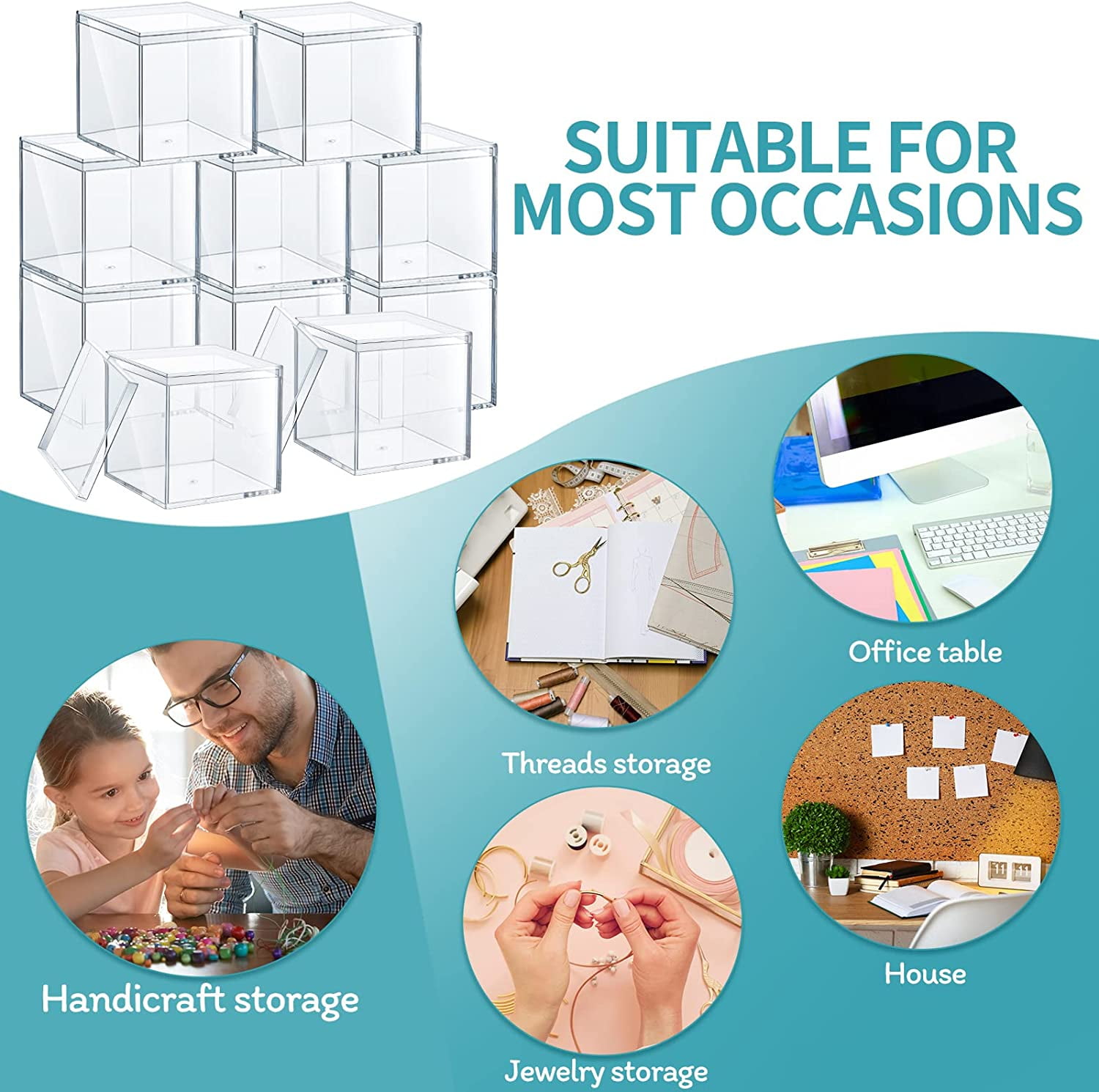 30pcs Sturdy Acrylic Storage Boxes, Clear Plastic Square Cube Containers with Lid, 3.3 x 3.3 x 3.3 Inch, for Candy, Jewelry, Organizer, Storage Boxes
