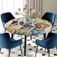 thumbnail image 5 of Elastic Fitted Round Tablecloth, Spring Dog Waterproof Stretch Table Cover for 45"-54" Tables, Sunflower Daisy Botanical Rustic Washable Outdoor Tablecloths for Patio, Picnic, Camping, 5 of 9