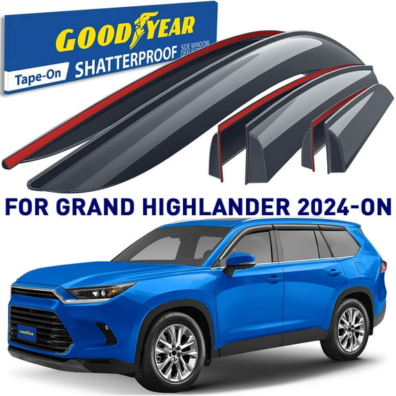Goodyear Shatterproof Window Deflectors for Toyota Grand Highlander 2024-2025, Tape-on Rain Guards, Window Visors, Vent Deflector Visor, Car Accessories, 6 pcs. - GY008898