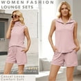 thumbnail image 4 of VDJ Women 2 Piece Short Sets Zip Up Collared Tank Tops Drawstring Shorts Sleeveless Outfits with Pockets Pink Sweatsuits Sizs XL, 4 of 12