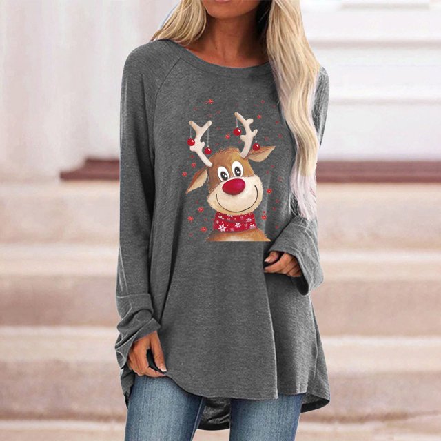 Pntutb moda mujer estampado manga larga cómodo transpirable cuello redondo tops Pntutb Pntutb-188