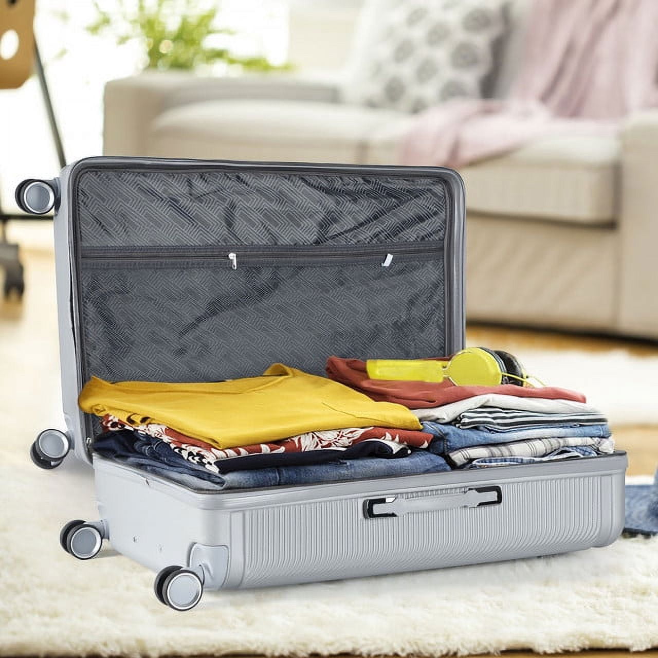 Hikolayae Dorado Collection Hardside Spinner Luggage Sets in Silver, 3 Piece - TSA Lock
