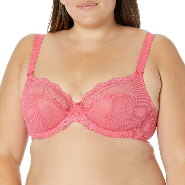 Elomi Women's Plus Size Charley Stretch Lace Underwire Plunge Bra, Honeysuckle, 44F