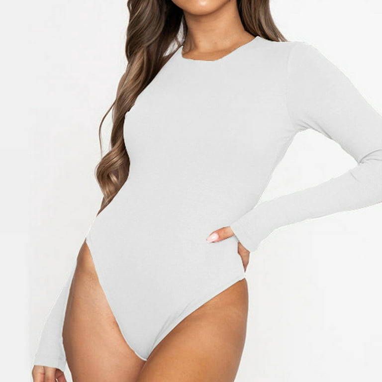 White Shapewear Bodysuit For Women Tummy Control Body Shaper Seamless Crew  Neck Long Sleeve Comtable Against The Skin Tops Tight Crew Neck Long Sleeve