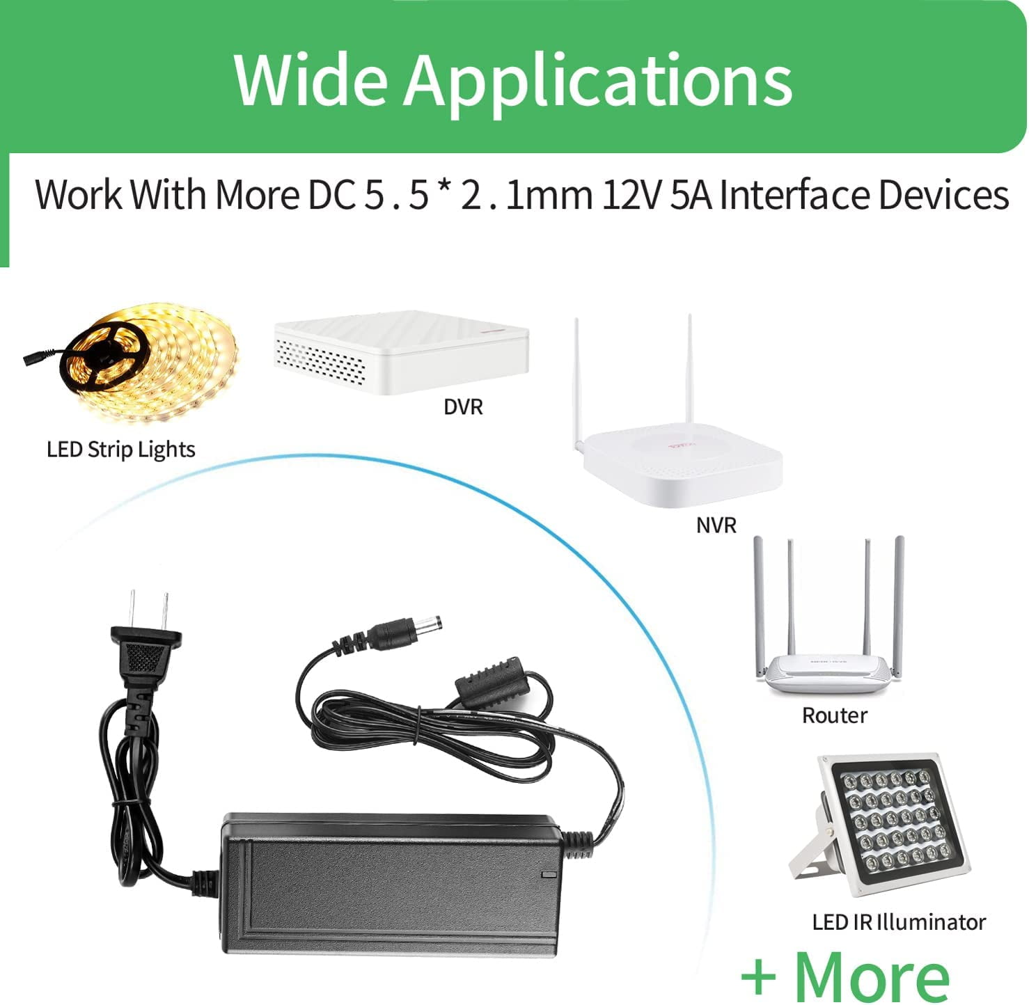 12V 5A Power Adapter, AC100-240V to DC12V Transformers,Power Supply for LED  Strip Light,Wireless Router,ADSL Cats,Security Cameras,5A Max, 60 Watt Max