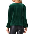 thumbnail image 3 of INSPIRE CHIC Women's Vintage Velvet Blouse Cowl Neck Lantern Long Sleeve Tops M Dark Green, 3 of 6
