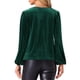 thumbnail image 3 of INSPIRAR CHIC Blusa de Terciopelo Vintage para Mujeres con Cuello Cowl y Mangas Largas en Verde Oscuro, 3 of 6