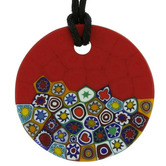 GlassOfVenice Murano Glass Matte Millefiori Round Necklace - Red