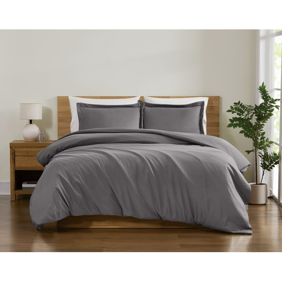 Truly Soft Everyday Solid 3-Piece Full/Queen Duvet Set in Dark Grey, Polyester , Adult, All Season, OEKO-TEX Certified