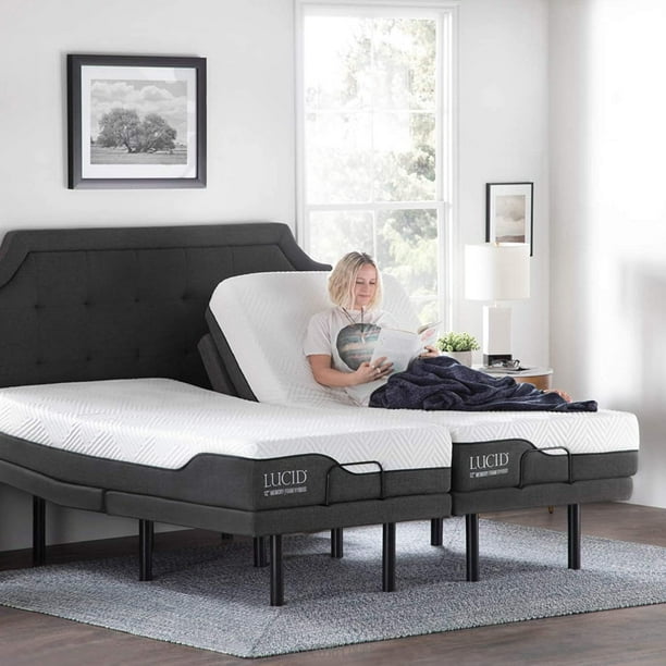 LUCID L300 Adjustable Bed Base with LUCID 12 Inch Memory Foam Hybrid ...