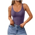 thumbnail image 5 of TEAJOPSUU Women's Ribbed Cami Tops V Neck with Built-In Padded Bra Sleeveless Racerback Versatile Tank Solid Color Slim Fit Summer Daily Shirt Purple, 5 of 5
