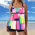 thumbnail image 2 of Qingpeng Womens Two Piece Tankini Swimsuits Colorful Stripe Print Modest Swim Top Boyshort Bathing Suits, 2 of 5
