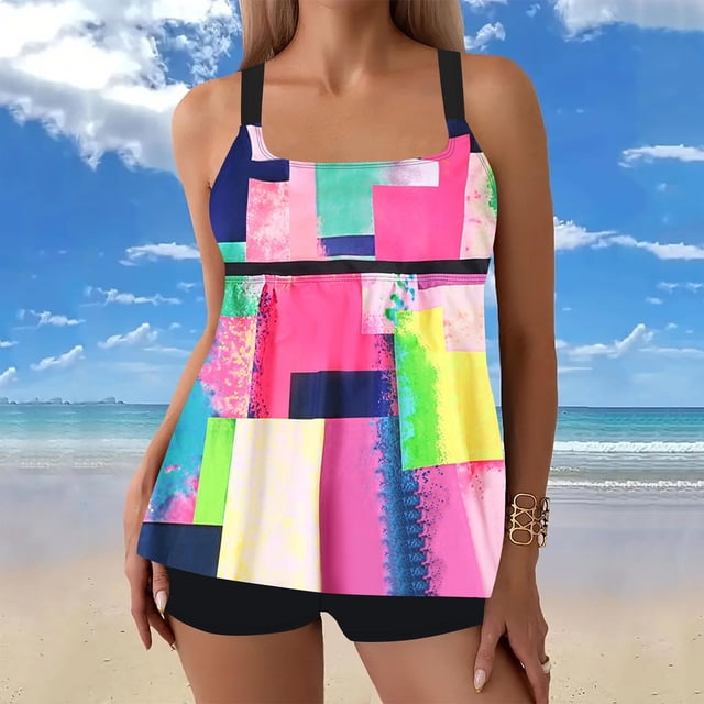 Traje de baño tankini de verano para mujer, talla grande, estampado, bikini dividido, traje de baño de dos piezas para mujer, trajes de baño tankini para mujer, traje de baño de 2 piezas para mujer, t