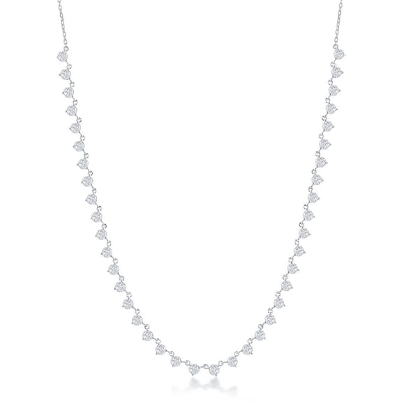 TheJewelryHut Fancy Designer Sterling Silver Round CZ Station Necklace