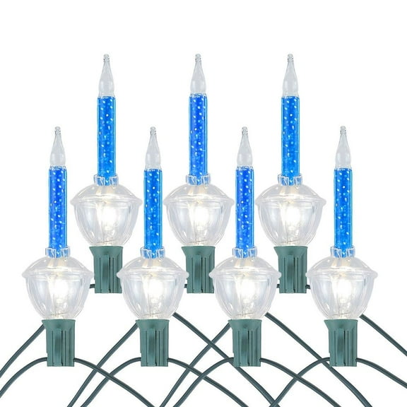Novelty Lights 7 Light Traditional Christmas Bubble Light Set, Blue with Silver Glitter, 7 Feet