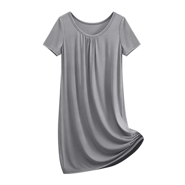 TaTaai Women's Summer Casual Fashion Solid Crew Neck Short Sleeve Mini Nightgown Soft Comfortable Short Dress Gift