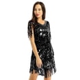 thumbnail image 2 of Miaeowve Women's Sparkly Sequins Sleeveless 1920s Flapper Dress Tassels Fringe Dress Latin Tango Belly Dance Costume Black M, 2 of 7