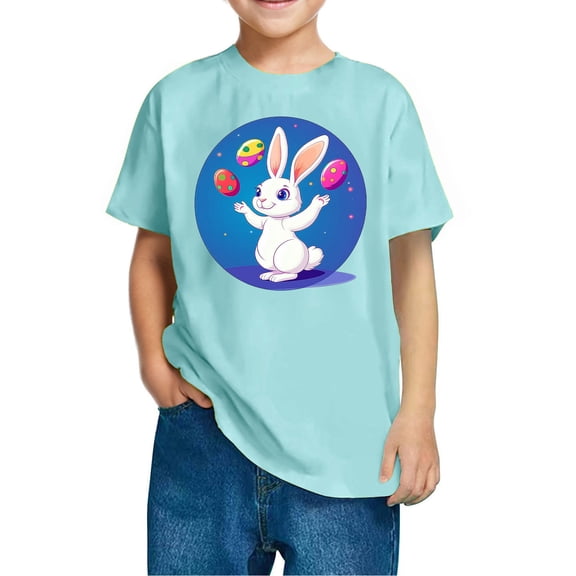 ibuvkizy Easter Bunny Shirt Toddler Boys Girls Happy Easter T Shirt,3-10 Years Children's Easter Fashion Cute Printed Casual Short Sleeved Cotton Top