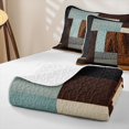 thumbnail image 4 of Castle Fairy Mid Century Wood Geometric Inlay Quilt Full 3-Piece,Minimalist Textured Wood Panel Full Bedspread Sets,Brown Sky Blue,1 Coverlet and 2 Pillowcases, 4 of 7