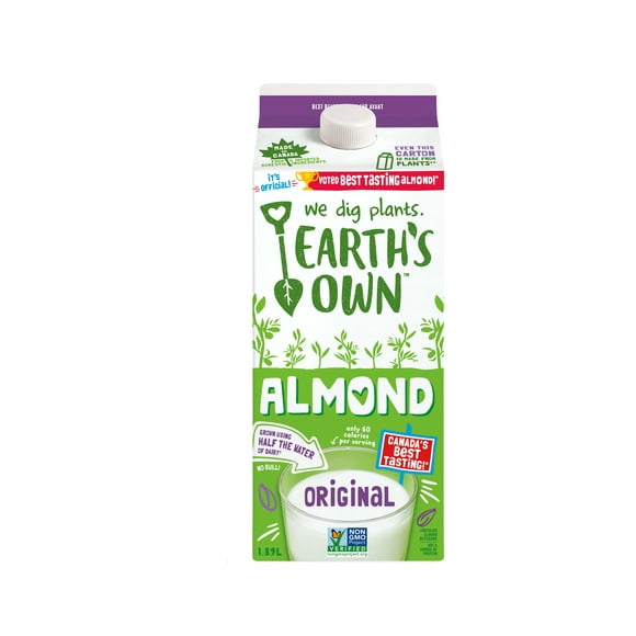 Earth's Own Almond Beverage, Original 1.89L, Earth's Own Almond Milk, Original, Dairy-Free, Plant-Based Beverage, 1.89L