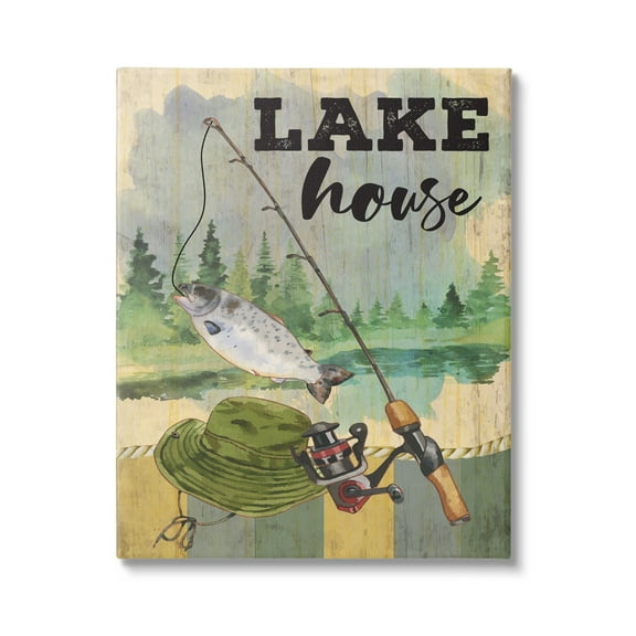 Stupell Lake House Fishing Angler Sign Animals & Insects Painting Gallery Wrapped Canvas Print Wall Art