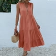 thumbnail image 2 of pimelu Dresses for Women Sundresses for Women Beach Button up Loose Ruffle Swing Tank Long Dress Summer Formal Solid Sleeveless V-Neck Girls Maxi Sun Dress, 2 of 5