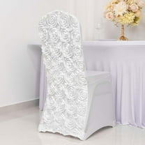 Efavormart White Satin Rosette Spandex Stretch Banquet Chair Cover, Fitted Chair Cover
