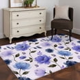 thumbnail image 4 of Purple Blue Flower Washable Area Rugs 3'x5', Watercolor Floral Gray Leaf Vintage Country Low Pile Throw Living Room Rug Non-Slip Sturdy Edge Binding Carpet for Indoor Entryway Bedside Kitchen, 4 of 9
