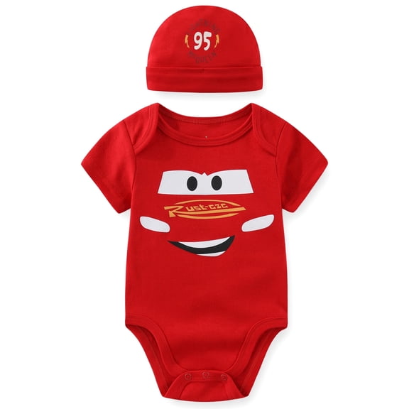 Disney Cars Lightning McQueen Short Sleeve Bodysuit with Hat (Baby Boys), 2 Piece Set, Sizes 3M-18M