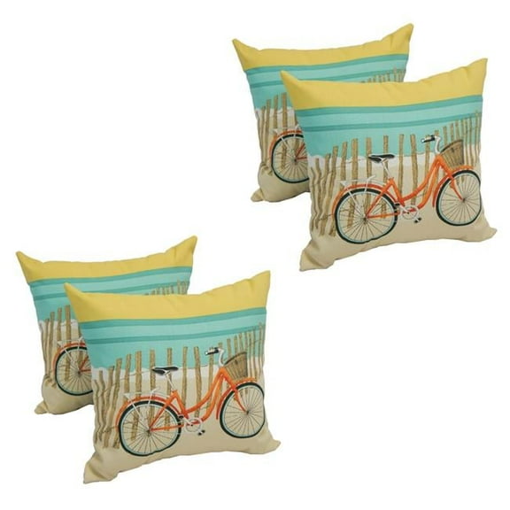 Blazing Needles CO-JO16-21-S4 17 in. Spun Polyester Outdoor Throw Pillows, Bicycle Sunrise - Set of 4