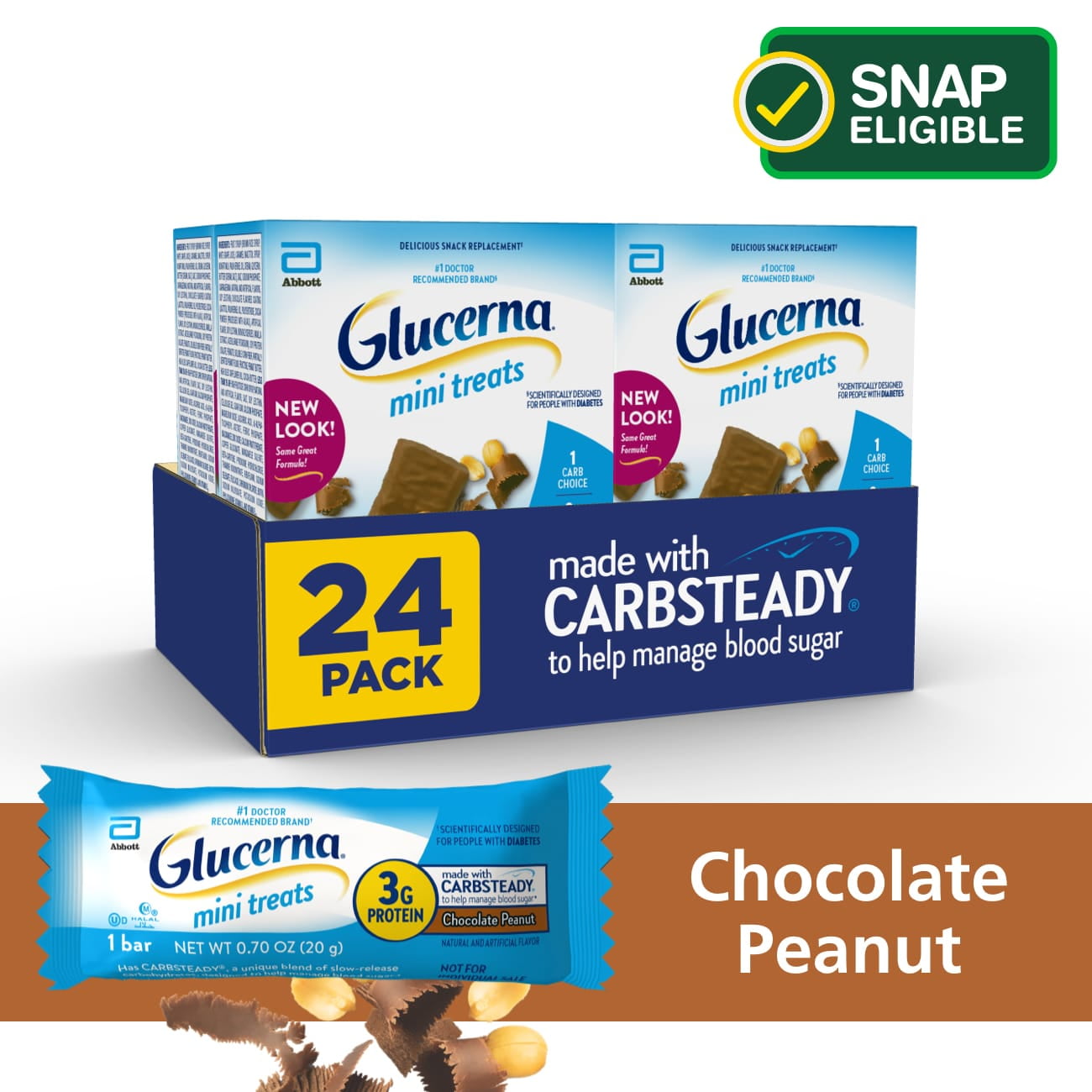 Glucerna Mini Treats, Chocolate Peanut, 6Bar Pack, 24 Count