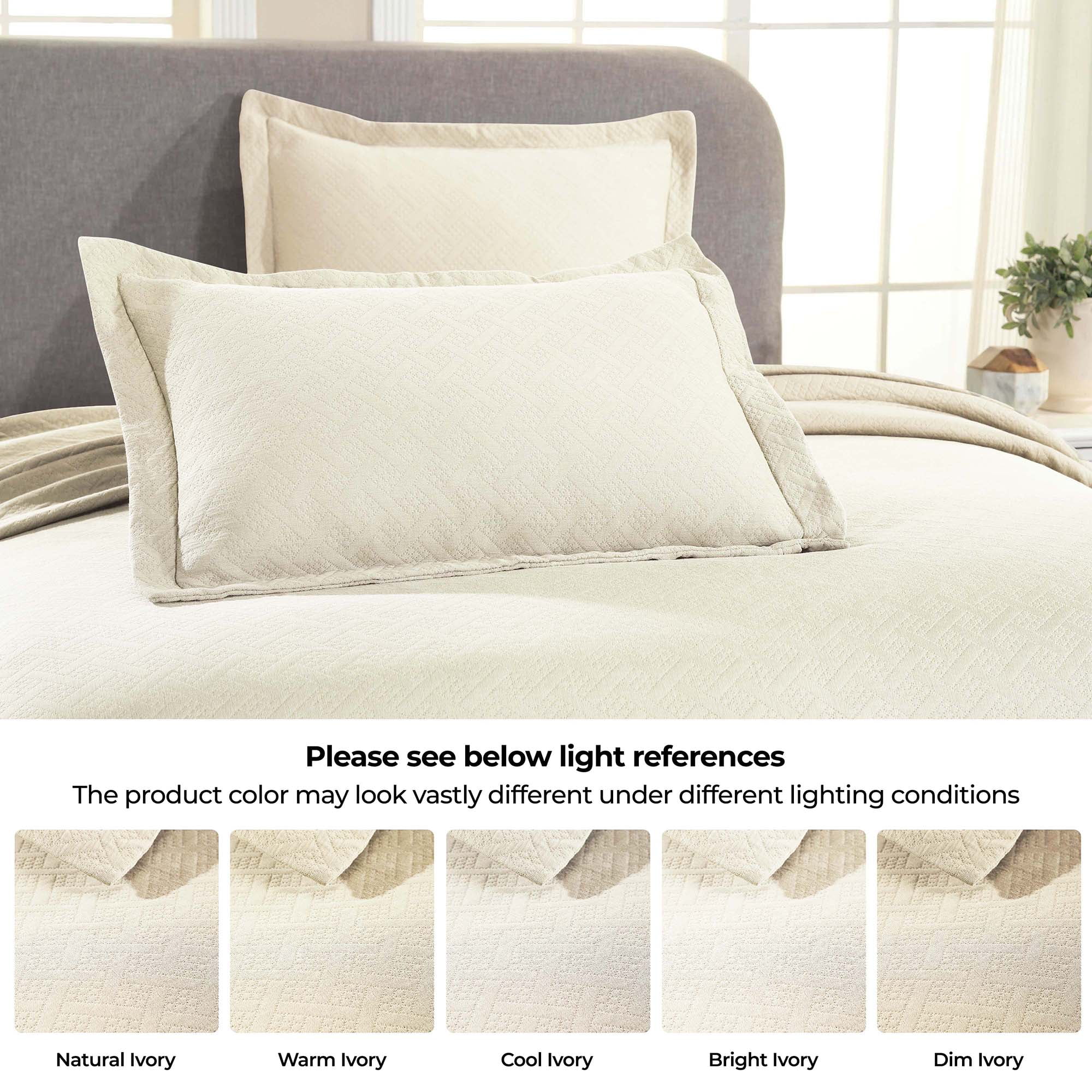 Superior Basket Weave 2 Piece Decorative Cotton Bedspread, Lightweight Bedding Set, Twin Size, Ivory