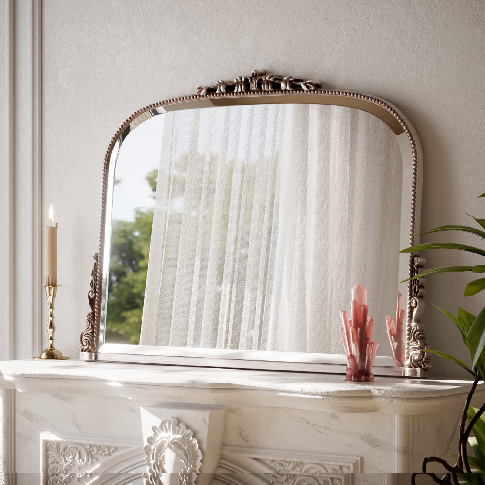 GRAHMCY 36"x 27" Bathroom Mirror Arched Vanity Mirror Decor Wall Mirror Vintage Mirror, Antique Silver