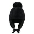 thumbnail image 2 of Opvise Children Winter Hat Thick Head Ear Protection Plush Ball Decor Lace Up Windproof Elastic Cold Resistant Unisex Baby Cap Beanie Winter Accessories Black, 2 of 8