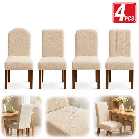 Sherry Waterproof Set of 4, Dining Chair Covers Dining Room Protectors Cover for Kitchen (Leaves-Beige, 4 PCS)