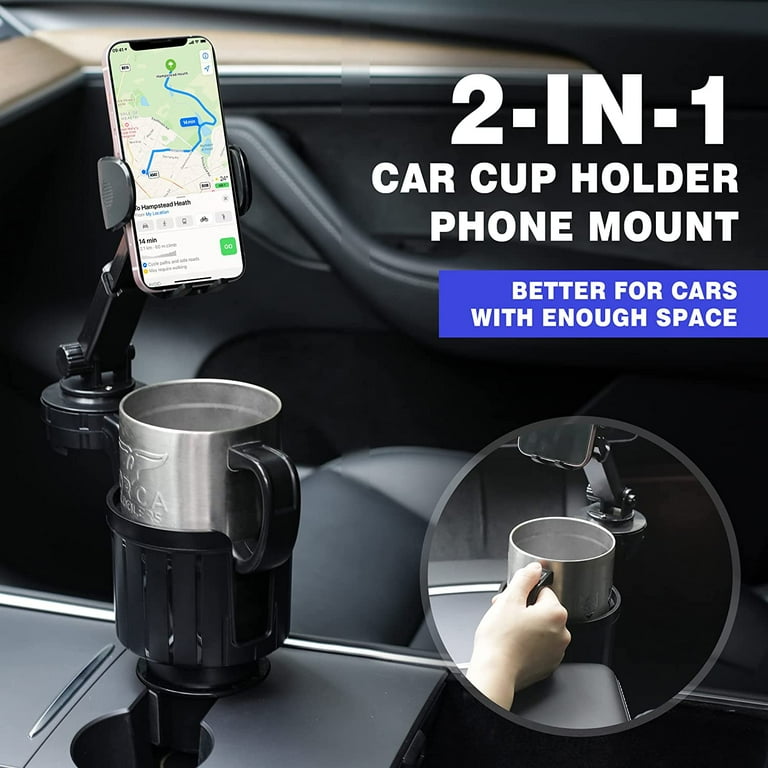 Upgraded 2 in 1 Car Cup Holder Phone Mount with Offset Adjustable