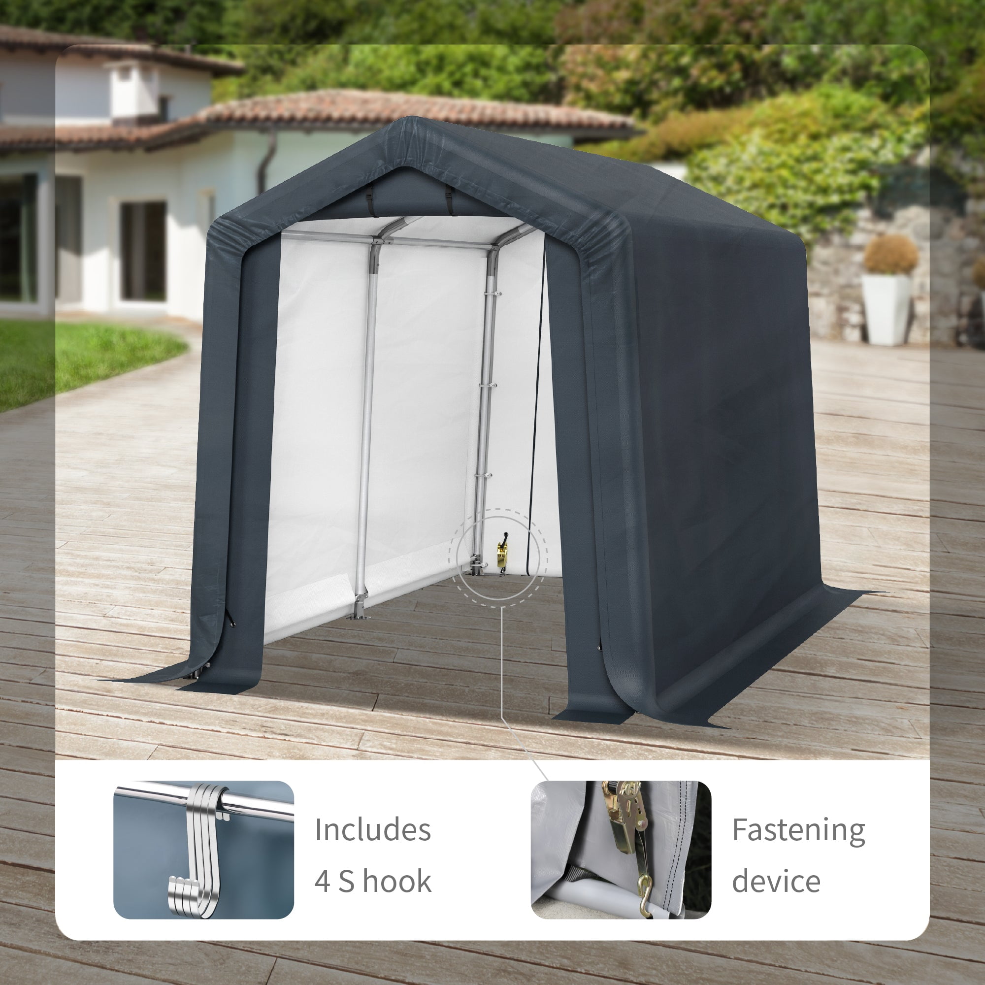 Alpha Joy 5.9 x 9.8 x 6.8ft Outdoor Storage Shed Heavy Duty Portable Carport Canopy Shelter, for Bike, Motorcycle, Garden Storage