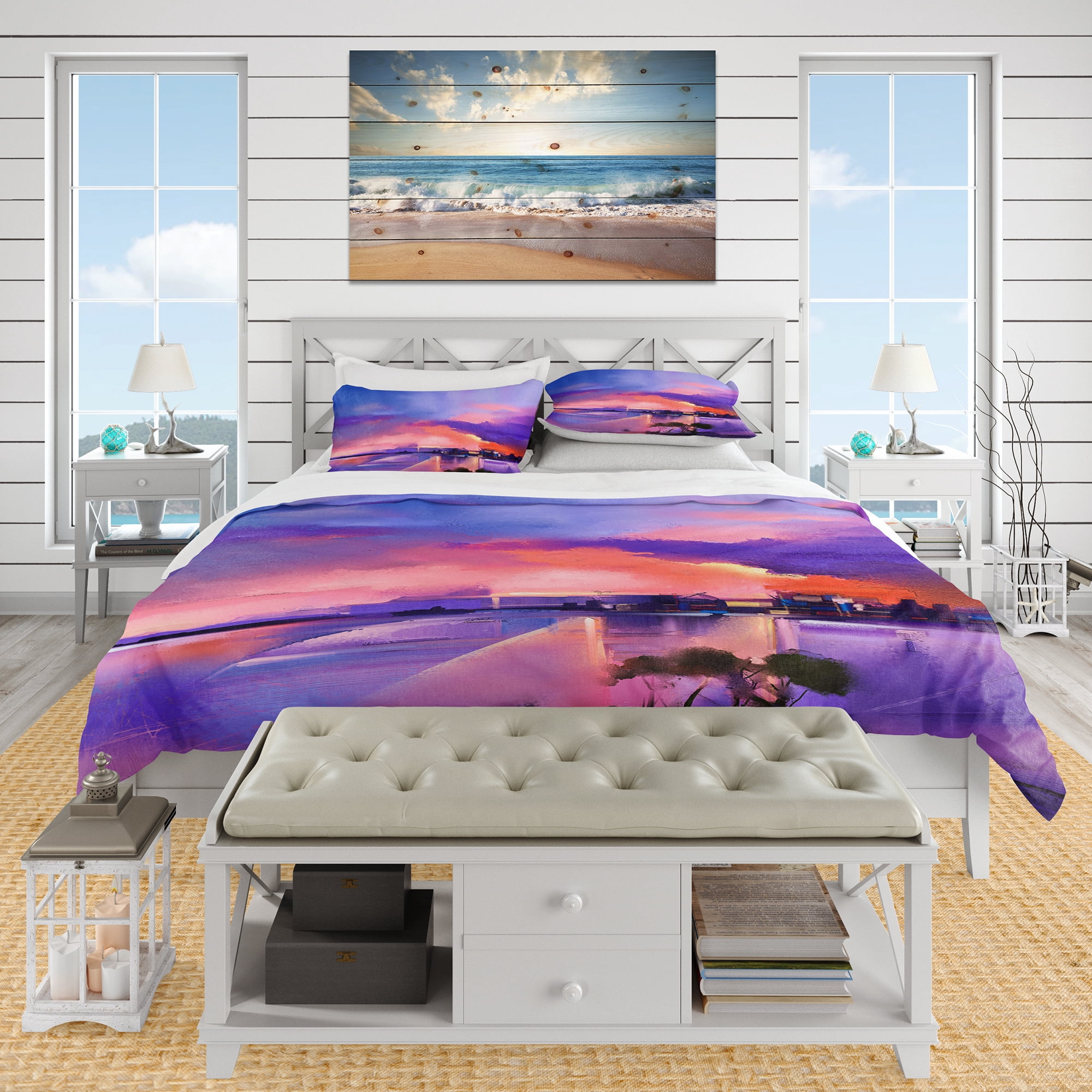 Designart 'Orange & Purple Sky in Twilight Sunset' Beach Duvet Cover Set