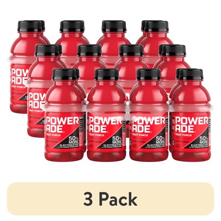 (3 pack) POWERADE Fruit Punch Electrolyte Sports Drink Bottles, 12 fl oz, 8 Pack