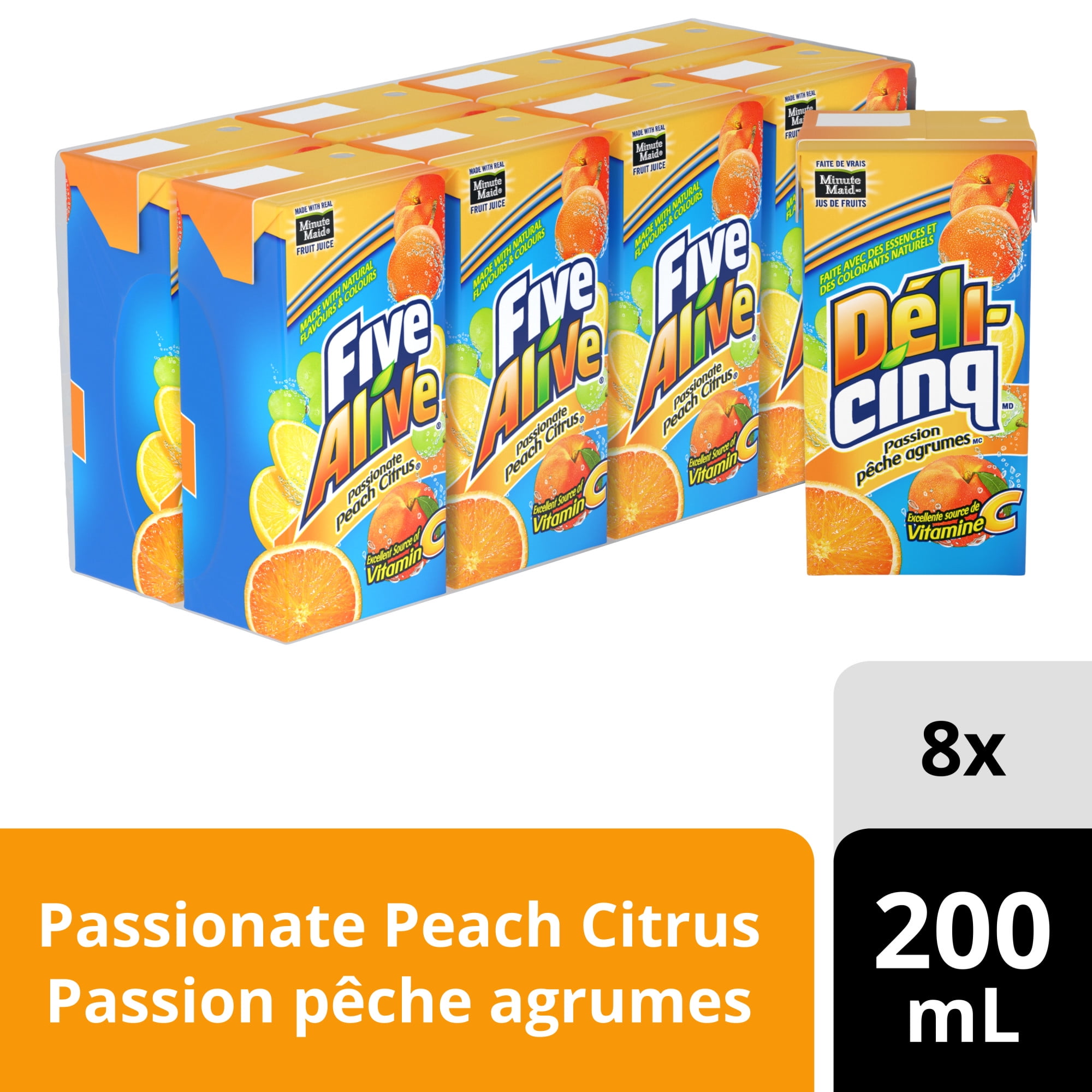 Deli-Cinq fruit de la passion agrume pêche, 200 ml, paquet de 8 200 x ml