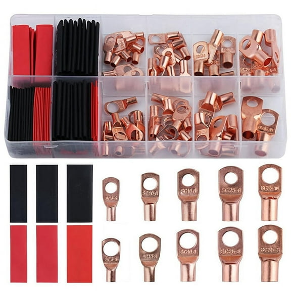 Battery Cable Ends, 150Pcs Copper Cable Wire Lugs, AWG 2 4 6 8 10 12 Gauge Wire Connectors, Battery Terminal Connectors