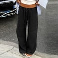 thumbnail image 2 of WULMLEO Cotton Linen Wide Leg Pants for Women Flowy Summer Beach Palazzo Bottoms Elastic Waist Vacation Travel Trousers with Pockets Black S, 2 of 8