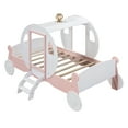 thumbnail image 4 of Miekor Furniture Twin size Princess Carriage Bed with Crown ,Wood Platform Car Bed with Stair,White & Pink MK2638, 4 of 12