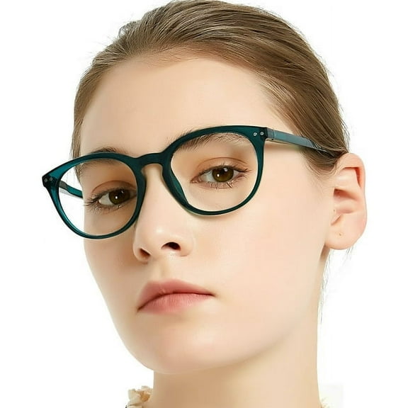MARE AZZURO Reading Glasses Women 1.0 Trendy Round Readers 100 125 150 175 200 225 250 275 300 350 400 500 600 (Green, 1.00) with Spring Hinge, Composite Lens